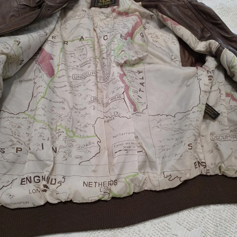 Vintage Reed Mens Leather Aviator Flight A2 Bomber Jacket Size L World Map Lined